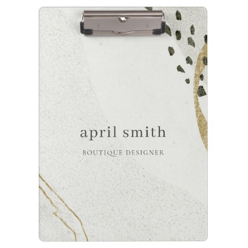 Chic Abstract Ivory Gold Black Grey Stone Texture  Clipboard