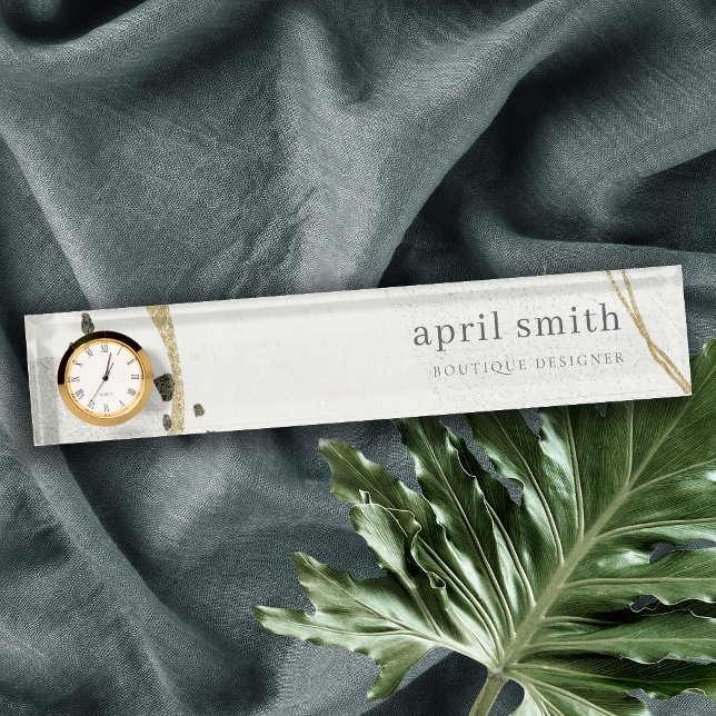 Chic Abstract Ivory Gold Black Grey Stone Texture  Desk Name Plate (Creator Uploaded)