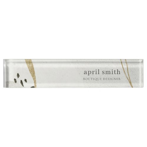 Chic Abstract Ivory Gold Black Grey Stone Texture  Desk Name Plate