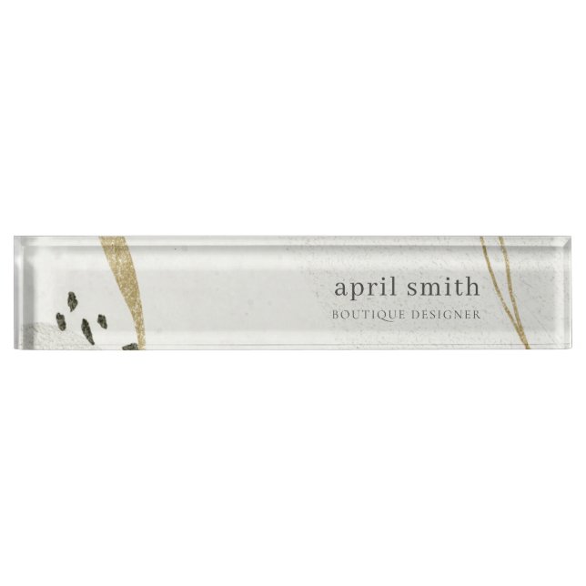 Chic Abstract Ivory Gold Black Grey Stone Texture  Desk Name Plate (Front)