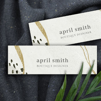 Chic Abstract Ivory Gold Black Grey Stone Texture Mini Business Card