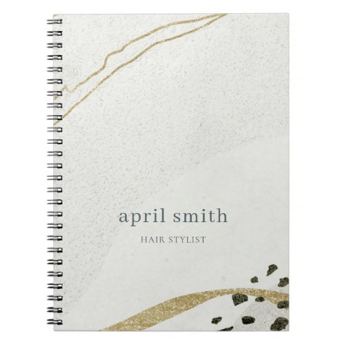 Chic Abstract Ivory Gold Black Grey Stone Texture  Notebook