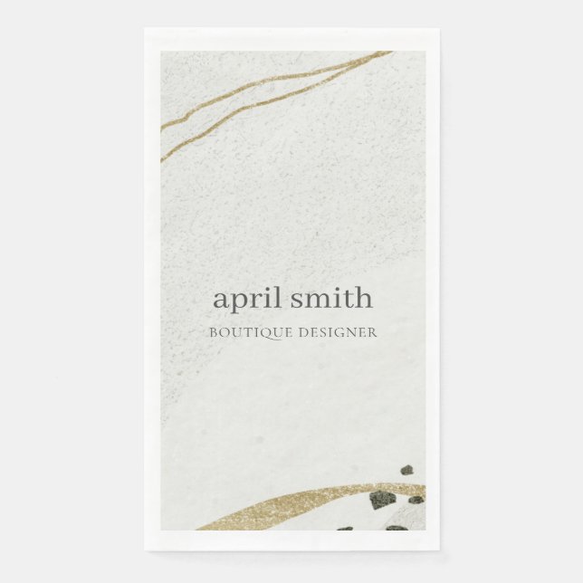 Chic Abstract Ivory Gold Black Grey Stone Texture  Paper Guest Towels (Front)