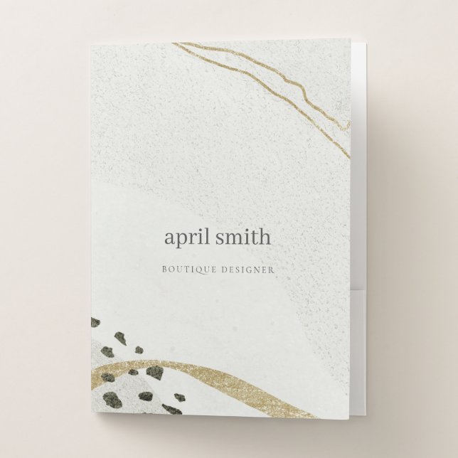 Chic Abstract Ivory Gold Black Grey Stone Texture  Pocket Folder (Front)