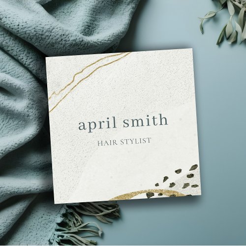 Chic Abstract Ivory Gold Black Grey Stone Texture  Square Business Card