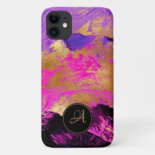 Chic abstract modern art purple pink gold glitter iPhone 11 case