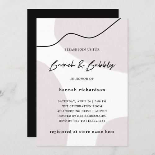 Chic Abstract Neutral Watercolor Brunch and Bubbly Invitation