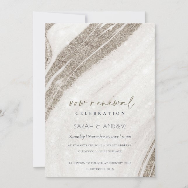Chic Abstract Pale Gold Marble Agate Vow Renewal Invitation (Front)