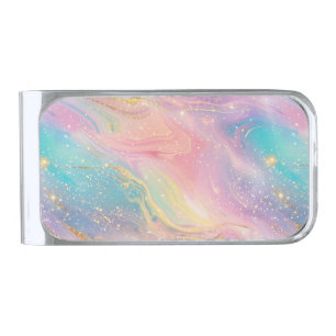 Chic Abstract Pastel Glitter Color Pattern Silver Finish Money Clip