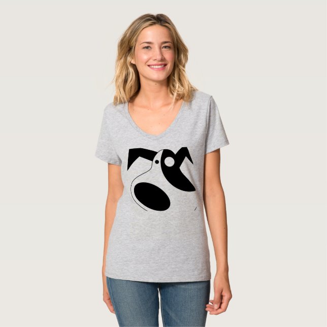 Chic Abstract Puppy Women's V-Neck Tee - Artistic  (Front Full)
