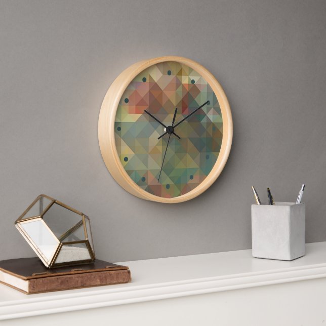 Chic Abstract Retro Triangles Mosaic Pattern Clock (Office)