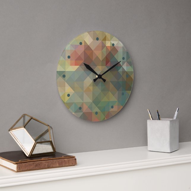 Chic Abstract Retro Triangles Mosaic Pattern Large Clock (Office)