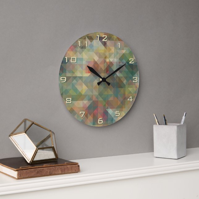 Chic Abstract Retro Triangles Mosaic Pattern Large Clock (Office)