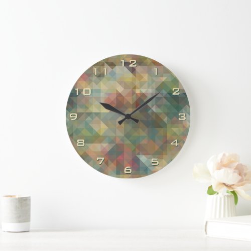 Chic Abstract Retro Triangles Mosaic Pattern Large Clock