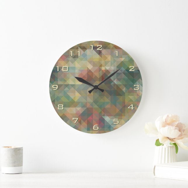 Chic Abstract Retro Triangles Mosaic Pattern Large Clock (Home)