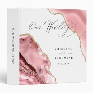 Chic Abstract Rose Gold Glitter White Wedding 3 Ring Binder