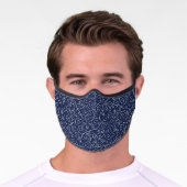 Chic Abstract White Scrolling Curves on Navy Premium Face Mask (Worn)