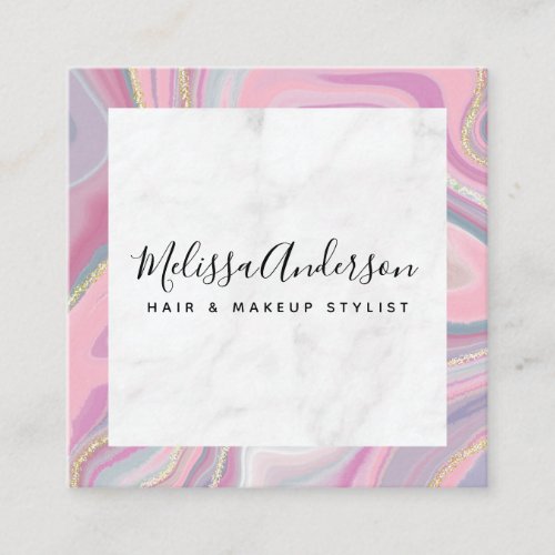 Chic Acrylic Glitter Marble Square Business Card