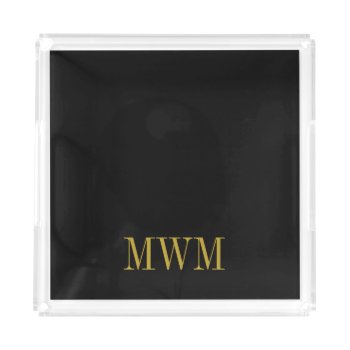 Chic Acrylic Tray_black With Gold Monogram Acrylic Tray by GiftMePlease at Zazzle
