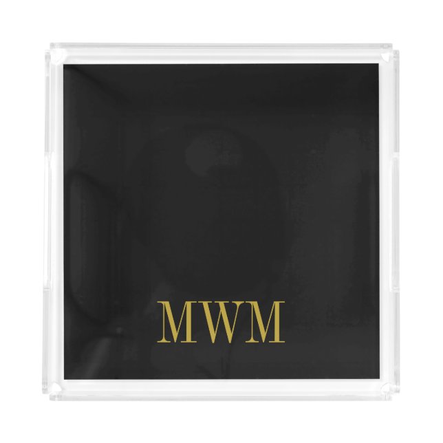 CHIC ACRYLIC TRAY_BLACK WITH GOLD MONOGRAM ACRYLIC TRAY (Front)