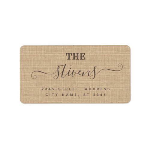 Chic adorable script minimalist burlap family label