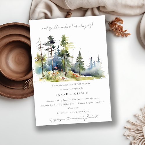 Chic Adventure Begin Pine Forest Couples Shower Invitation