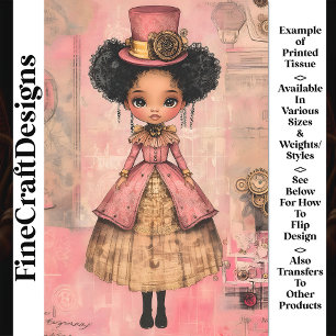 Chic African American Doll, Pink AM9 Decoupage Tissue Paper