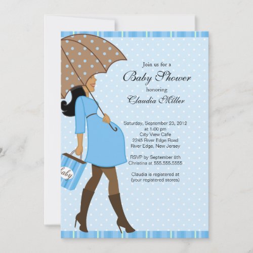 Chic African American Pregnant Mom Baby Shower Personalized Invite