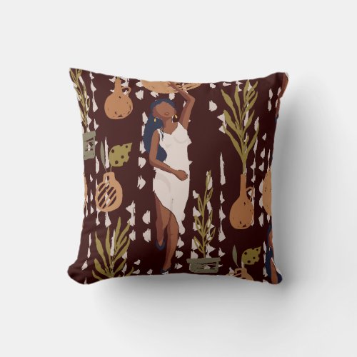 Chic African American Pretty Girl Seamless Pattern Throw Pillow