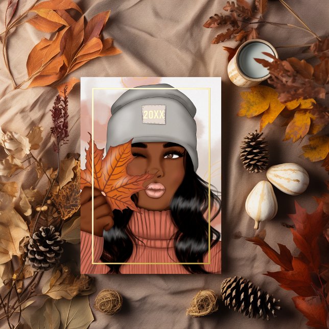 Chic African American Seasonal Autumn - Fall Foil Holiday Card (Autumn Fall)