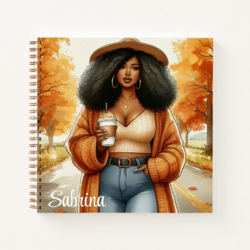 Chic African American Woman Autumn  Fall Notebook