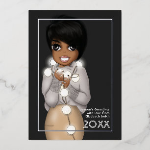 Chic African American Woman Christmas Foil Holiday Card
