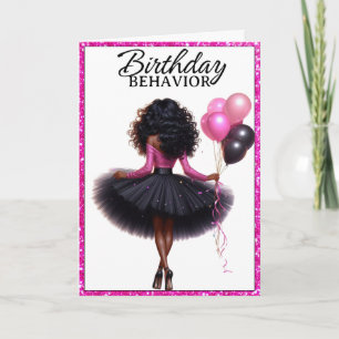 Chic African American Woman Pink/Black Birthday Card