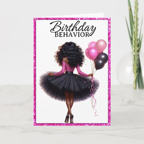 Chic African American Woman PinkBlack Birthday Card