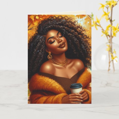 Chic African American Woman Thanksgiving  Fall Card
