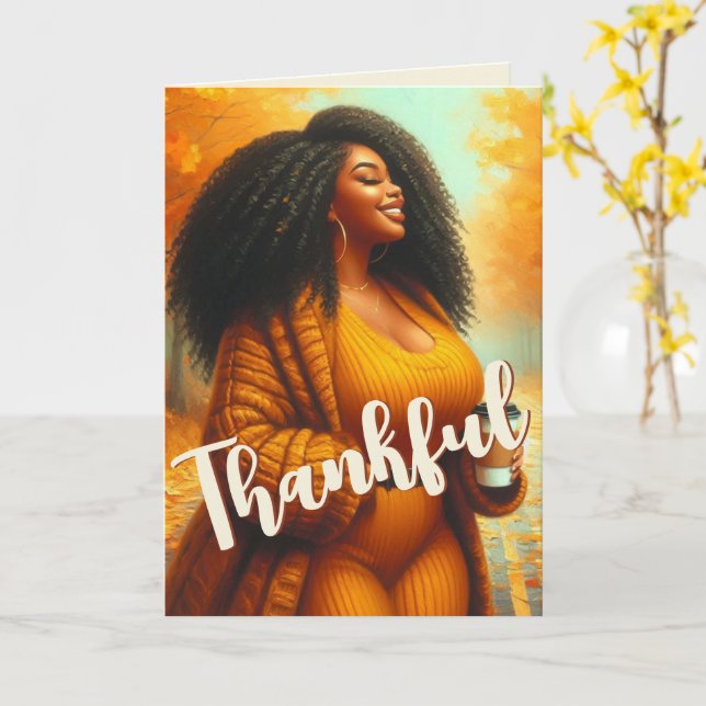 Chic African American Woman Thanksgiving | Fall Card (Yellow Flower)