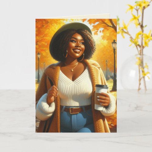 Chic African American Woman Thanksgiving  Fall Card