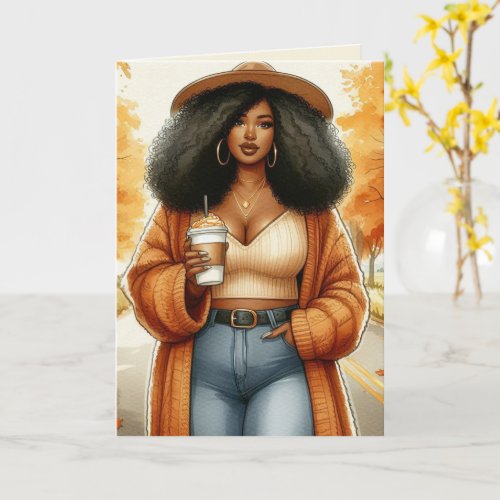 Chic African American Woman Thanksgiving  Fall Card