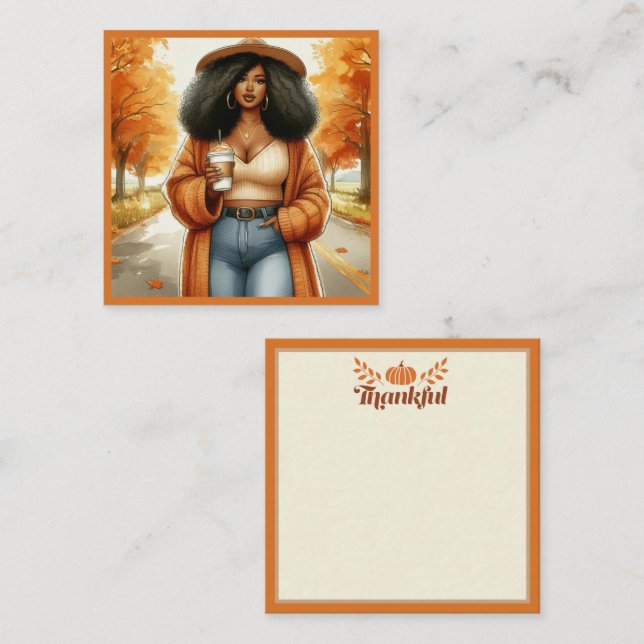Chic African American Woman Thanksgiving | Fall Note Card (Front/Back)
