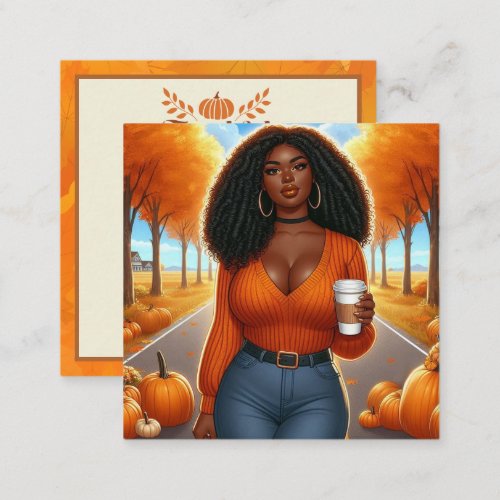 Chic African American Woman Thanksgiving  Fall Note Card