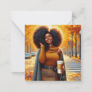 Chic African American Woman Thanksgiving Fall Note Card