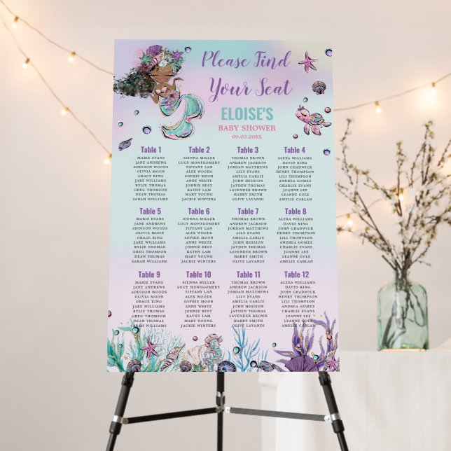 Chic African Mermaid Under the Sea Seating Chart  Foam Board (In Situ (Stand))