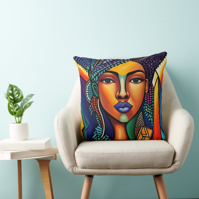 Chic Afro Queen Throw Pillow (Chair)