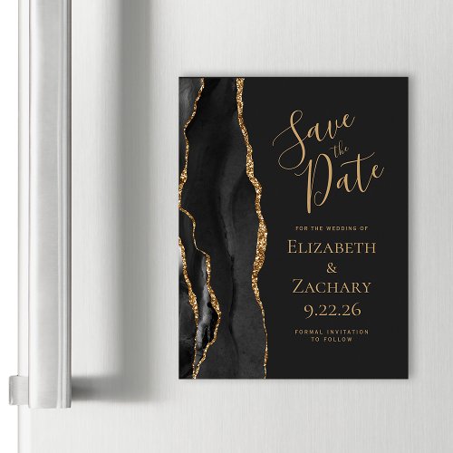 Chic Agate Black Gold Dark Magnetic Save the Date