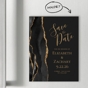Chic Agate Black Gold Dark Magnetic Save the Date