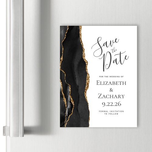 Chic Agate Black Gold Magnetic Save the Date