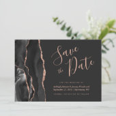 Chic Agate Black Rose Gold Dark Save the Date Card (Standing Front)