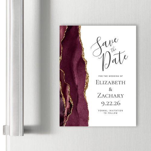 Chic Agate Burgundy Gold Magnetic Save the Date