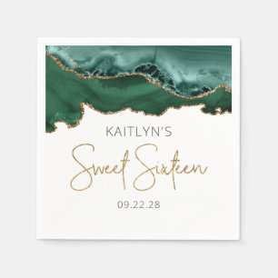 Chic Agate Emerald Green Gold Sweet 16 Birthday Napkins