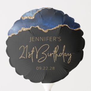 Chic Agate Geode Blue Gold 21st Birthday Party Balloon